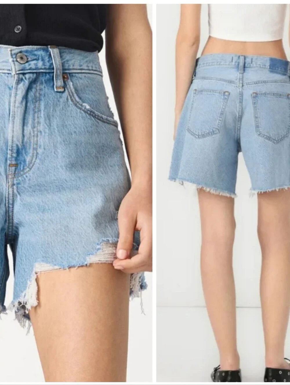 Abercrombie The Loose Fit High Rise Light Wash Distressed Denim Shorts - Size 32